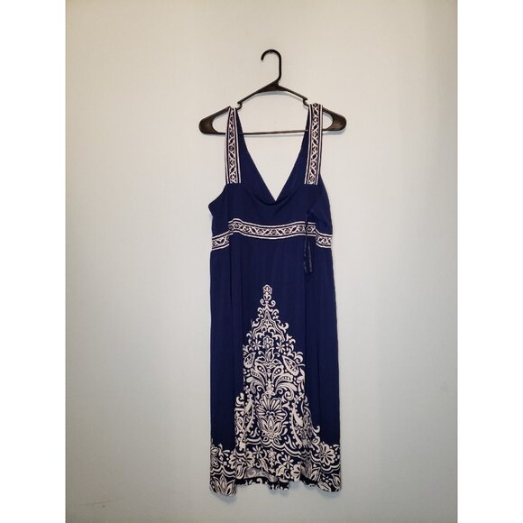 Apt. 9 Womens Sz XL Dress V Neck Dark Blue Paisley Sleeveless Knee Length - Picture 2 of 6
